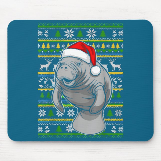Cute Christmas Manatee Shirt, Manatee Ugly Xmas Sw Mouse Mat (Front)