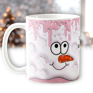 Cute Christmas Melting Snowman Face Pink Name Coffee Mug