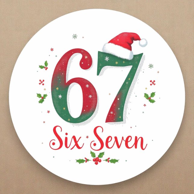 Cute Christmas Meme Six Seven 67 6 7 Holiday Classic Round Sticker (Creator Uploaded)