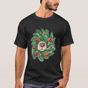 Cute Christmas men women dog nose wreath funny dog T-Shirt