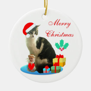 Cute Christmas Merlin Cat Ceramic Tree Decoration