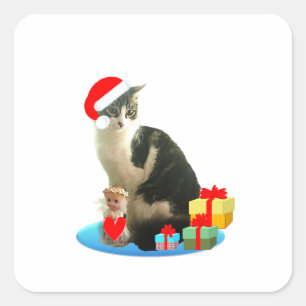 Cute Christmas Merlin Cat Square Sticker