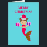 Cute Christmas Mermaid Girl Santa Hat in Sea<br><div class="desc">A beautiful illustration of a Christmas mermaid girl wearing a Santa hat,  pink and faux gold glitter swimming in the blue sea. The adorable mermaid is holding Christmas presents. An ideal Xmas design for kids who love mermaids. A perfect children's Christmas gift and holiday decor.</div>