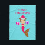 Cute Christmas Mermaid Girl Santa Hat in Sea   Fleece Blanket<br><div class="desc">A beautiful illustration of a Christmas mermaid girl wearing a Santa hat,  pink and faux gold glitter swimming in the blue sea. The adorable mermaid is holding Christmas presents. An ideal Xmas design for kids who love mermaids. A perfect children's Christmas gift and holiday decor.</div>