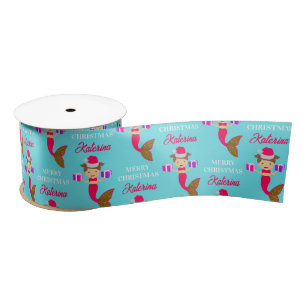 Cute Christmas Mermaid Girl Santa Hat in Sea Satin Ribbon