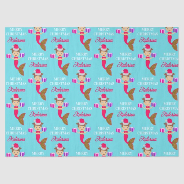 Cute Christmas Mermaid Girl Santa Hat in Sea  Tissue Paper (Front)
