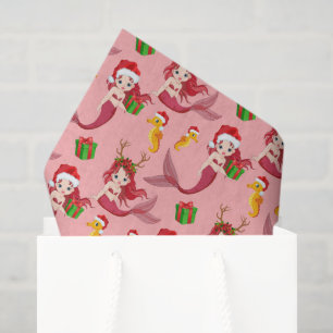 Cute Christmas mermaid seahorse pattern tissue Paper