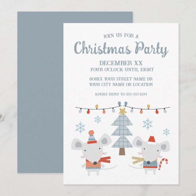 Cute Christmas Mice and Tree Invitation (Front/Back)