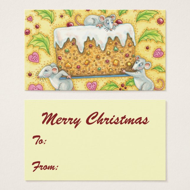 Cute Christmas Mice Carrying a Fruit Cake Dessert (Front & Back)