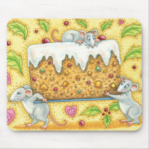 Cute Christmas Mice Carrying a Fruit Cake Dessert Mouse Mat
