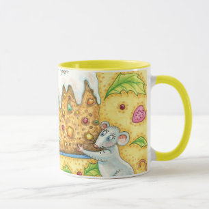 Cute Christmas Mice Carrying a Fruit Cake Dessert Mug