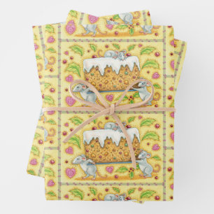 Cute Christmas Mice Carrying a Fruit Cake Dessert Wrapping Paper Sheet