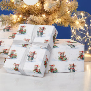 Cute Christmas Mice In Snowflakes Wrapping Paper