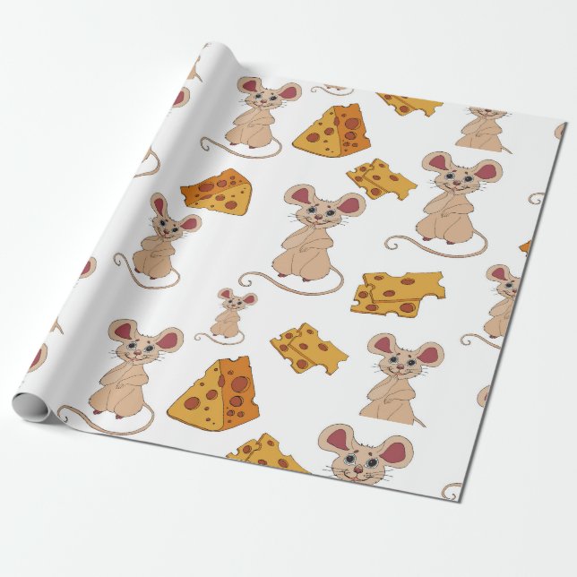 Cute Christmas Mice Pattern Wrapping Paper (Unrolled)