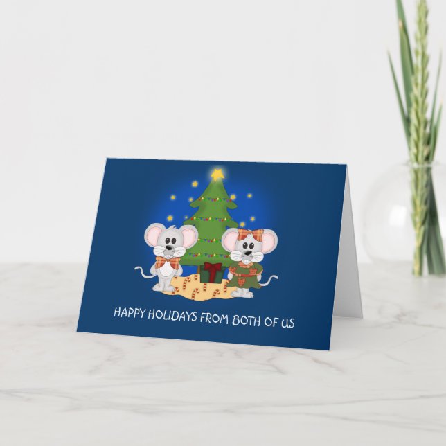 Cute Christmas Mice with Customisable Text Holiday Card (Front)