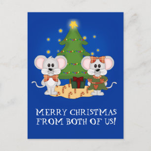 Cute Christmas Mice with Customisable Text Holiday Postcard