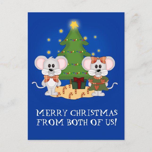 Cute Christmas Mice with Customisable Text Holiday Postcard (Front)