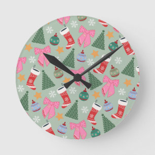 Cute Christmas Mint Green Round Clock