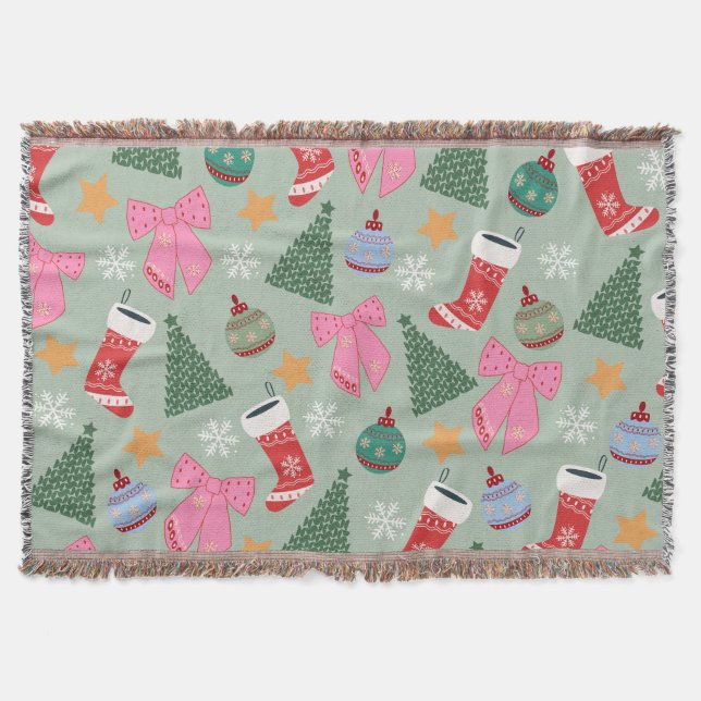 Cute Christmas Mint Green Throw Blanket (Front)