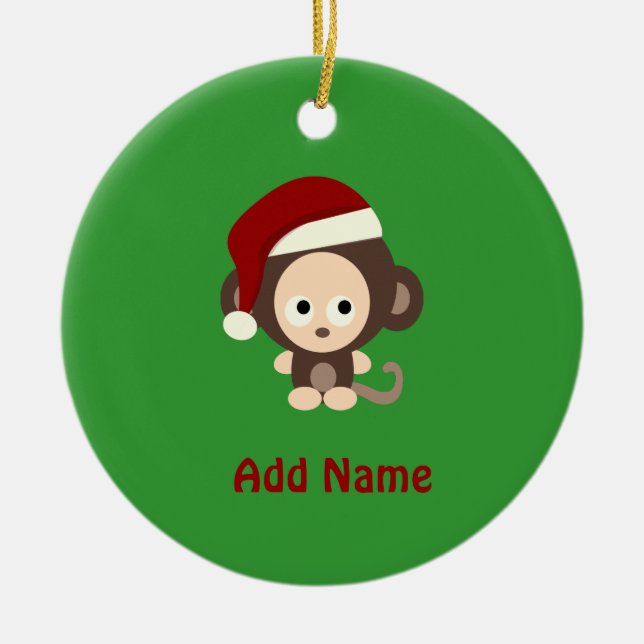 Cute Christmas Monkey Ceramic Tree Decoration (Front)