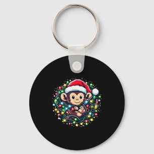 Cute Christmas Monkey Santa Hat Lights Monkey Wome Key Ring