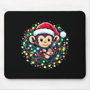 Cute Christmas Monkey Santa Hat Lights Monkey Wome Mouse Mat