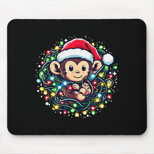 Cute Christmas Monkey Santa Hat Lights Monkey Wome Mouse Mat (Front)