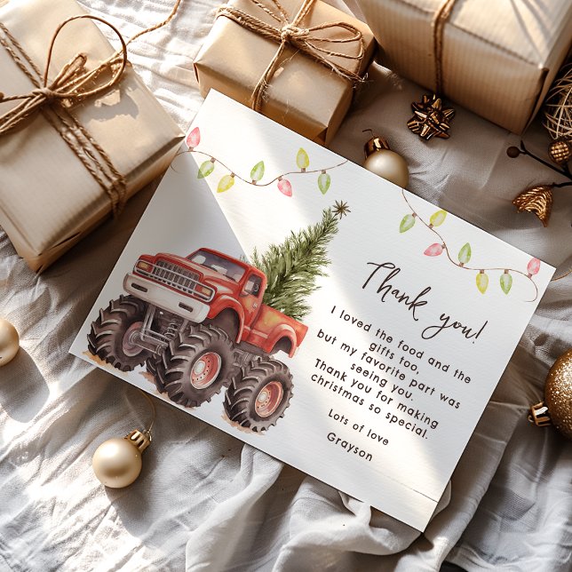 Cute Christmas Monster Trucks Thank You Card (Creator Uploaded)