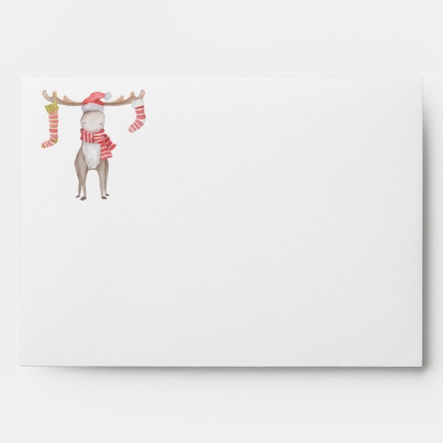 Cute Christmas Moose Envelope (Front)