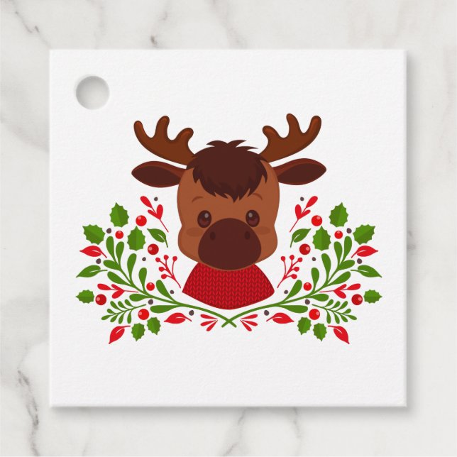 Cute Christmas Moose Favour Tags (Front)