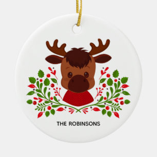 Cute Christmas Moose Photo Ceramic Tree Decoration