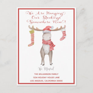 Cute Christmas Moose We've Moved Holiday Moving An Announcement Postcard