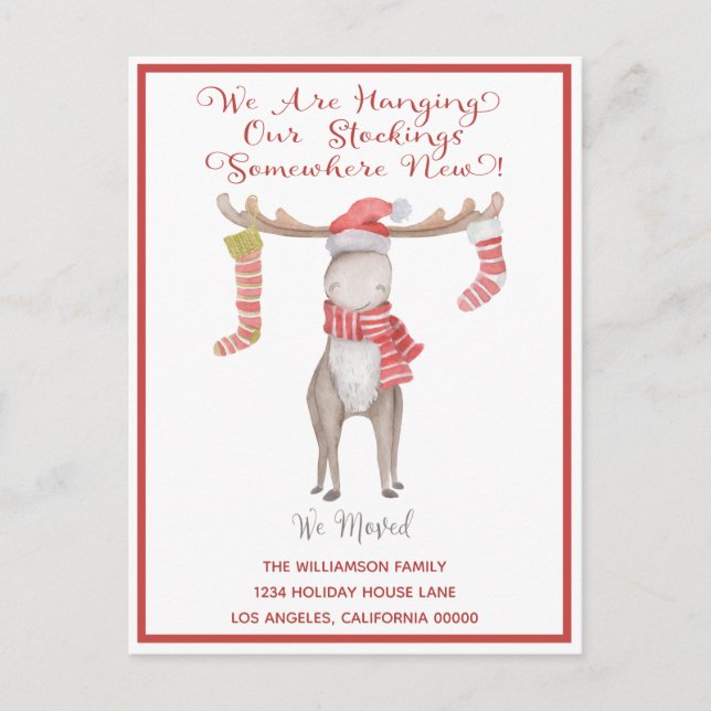 Cute Christmas Moose We've Moved Holiday Moving An Announcement Postcard (Front)