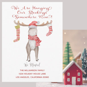 Cute Christmas Moose We've Moved Holiday Moving Announcement Postcard