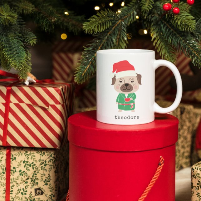 Cute Christmas Morning Coffee Bulldog Custom Name Coffee Mug (Creator Uploaded)