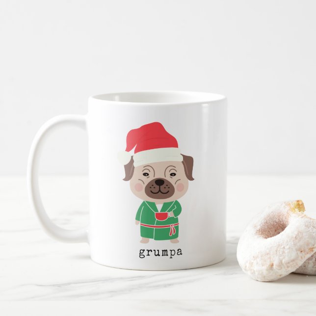 Cute Christmas Morning Coffee Bulldog Grumpa Coffee Mug (With Donut)