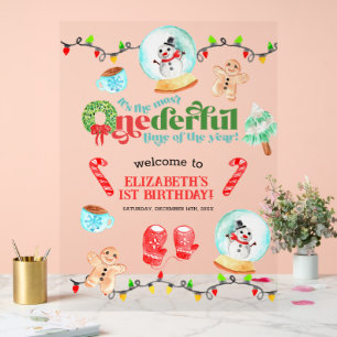 Cute Christmas Most ONEDERFUL First Birthday Acrylic Sign