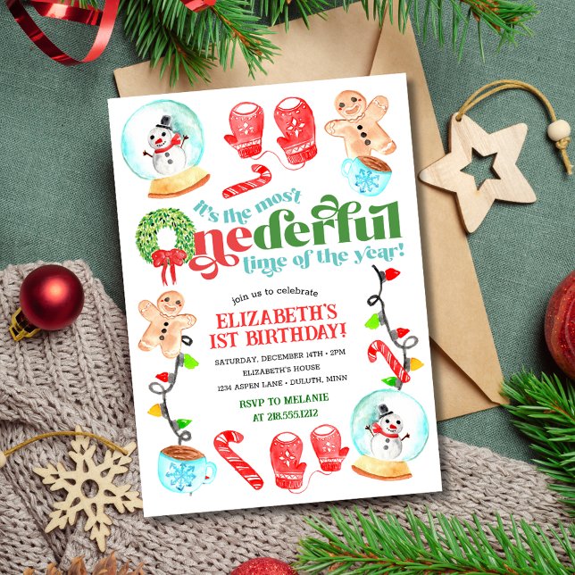 Cute Christmas Most ONEDERFUL First Birthday Invitation (Cute Christmas Most ONEDERFUL First Birthday Invitation)