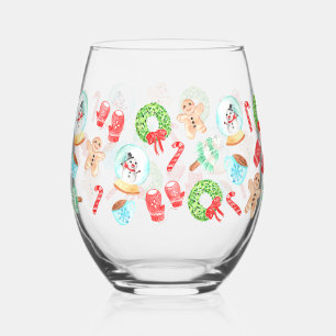 Cute Christmas Most Wonderful Time of the Year Stemless Wine Glass