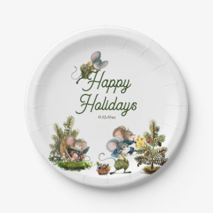 Cute Christmas Mouse Animal Winter Happy Holidays Paper Plate