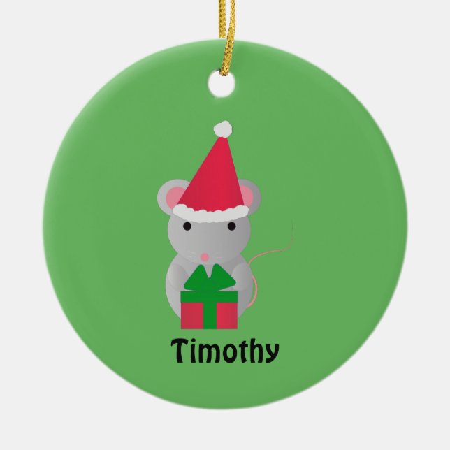 Cute Christmas Mouse Ceramic Tree Decoration (Front)