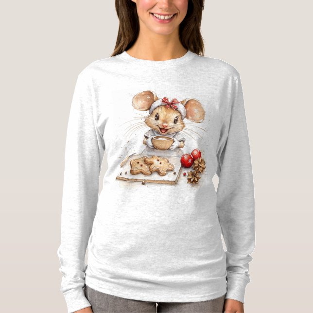 Cute Christmas Mouse Chef T-Shirt (Front)