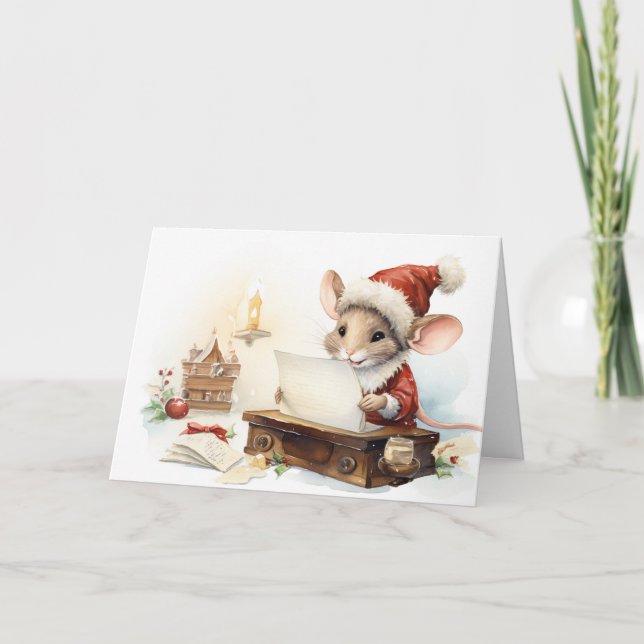 Cute Christmas Mouse Holiday List Card (Front)