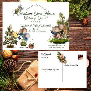 Cute Christmas Mouse Holiday Open House Invitation Postcard