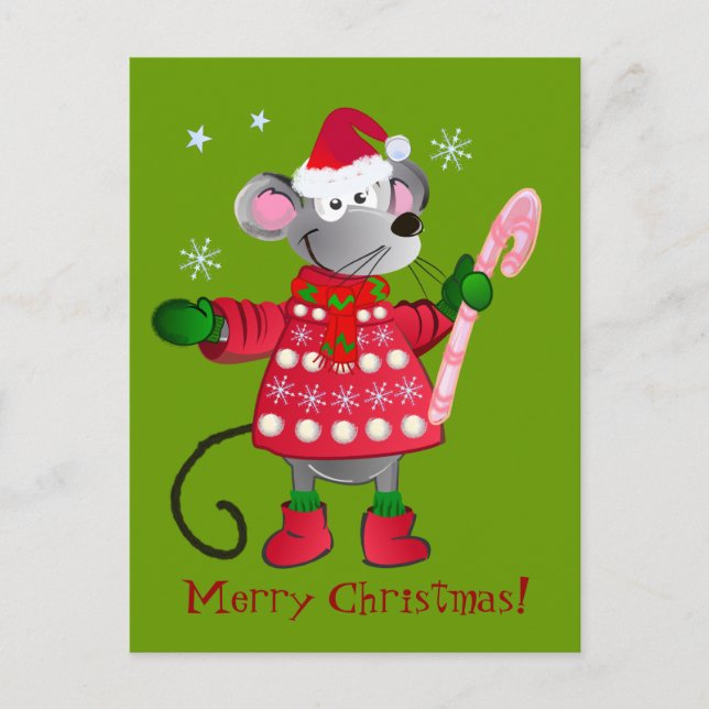 Cute Christmas Mouse Holiday Postcard (Front)