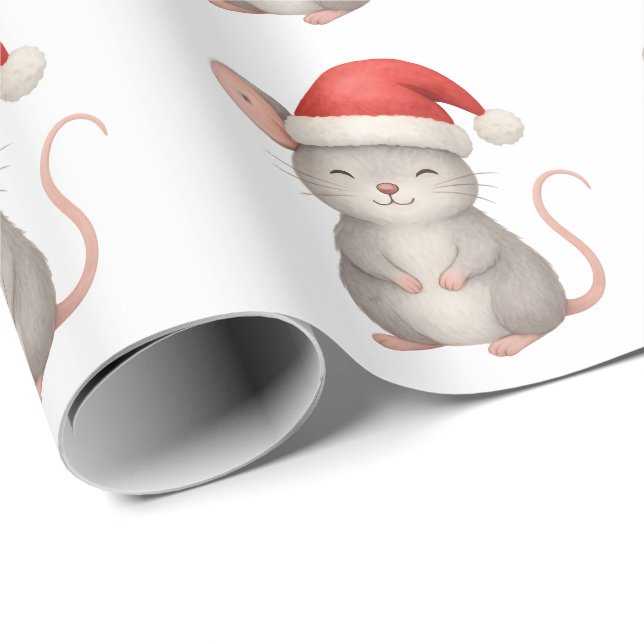 Cute Christmas Mouse in Santa Hat Wrapping Paper (Roll Corner)