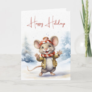Cute Christmas Mouse In Snowflakes Card