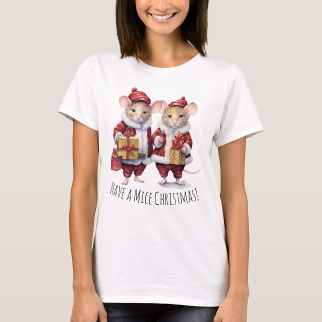 Cute Christmas Mouse Mice Chrismassy Sweet Animal T-Shirt (Front)