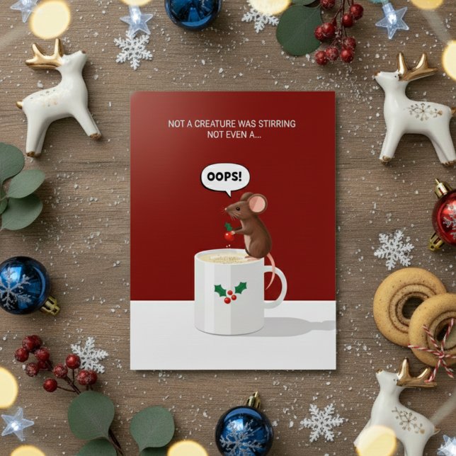 Cute Christmas Mouse Oops Mug Funny Xmas Card (Creator Uploaded)