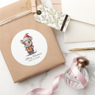 Cute Christmas Mouse Personalised Classic Round Sticker